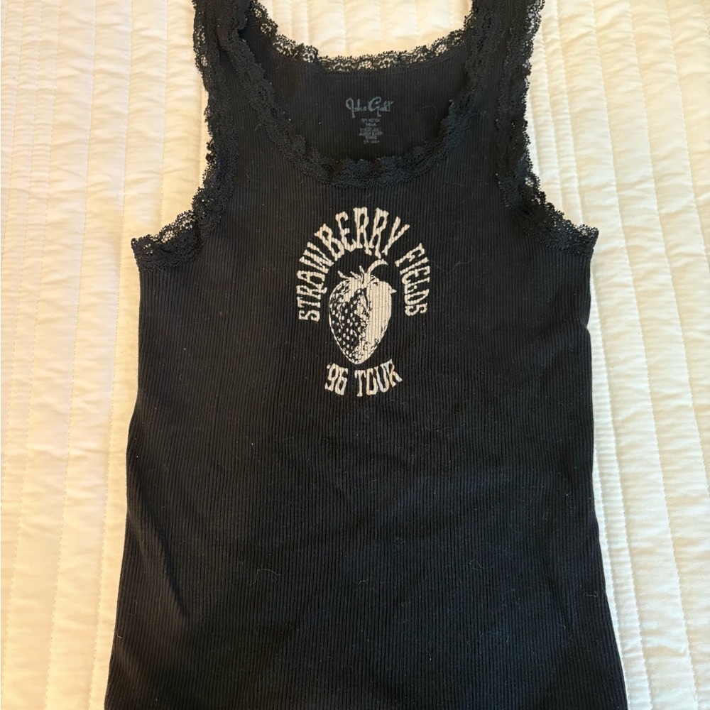 Brandy Melville Black Embellished Fitted Tank Top